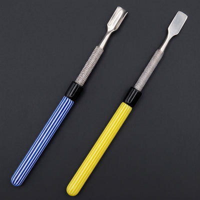 5" Color Line Swirl Glass Handle Stainless Steel Dab Tool in Blue and Yellow