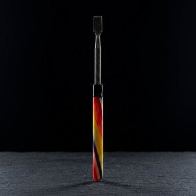 5" Color Line Swirl Glass Handle Stainless Steel Dab Tool on dark slate surface - Oil Slick Pad