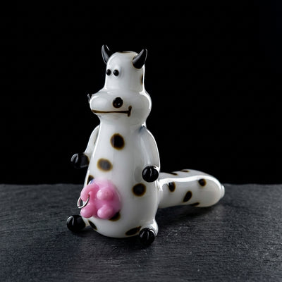 5" Cow Pierced Udder Hand Pipe on dark slate surface - Oil Slick Pad