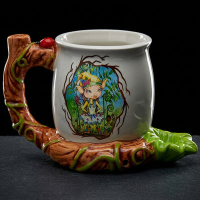 5″ Linda Biggs Fairy Mug Hand Pipe on dark slate surface - Oil Slick Pad