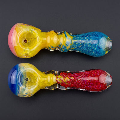 5" Frit Body & Color Head Fume Hand Pipe in Blue and Red