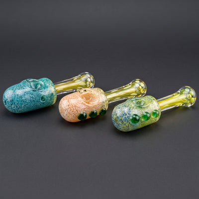 5" Frit Mushroom Shape Head Fume Hand Pipe in Teal, Orange and Green