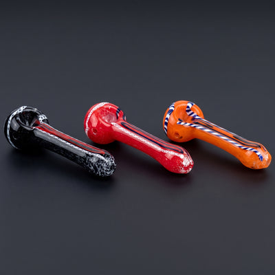 5" Frit Twisted Cane Accent Hand Pipe in Black, Red and Orange