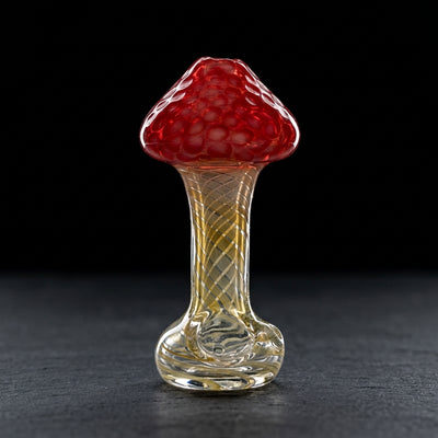 5" Fume Base Color w/ Clear Dots Stand Up Mushroom Hand Pipe on dark slate surface - Oil Slick Pad