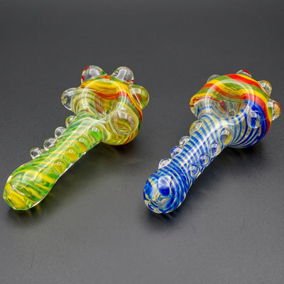 5" Fume Color Line Body w/ Dots & Swirl Rasta Head Hand Pipe in Green and Blue