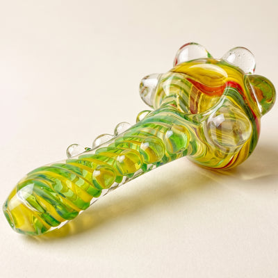 5" Fume Color Line Body w/ Dots & Swirl Rasta Head Hand Pipe, light background