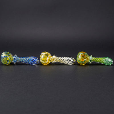 5" Fume w/ Color Twist Cane & Maria Neck Hand Pipe in Blue, Clear and Green