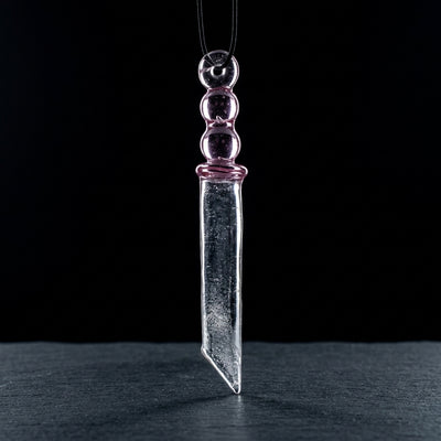 5" Glass Dichro Sword Pendant Dab Tool on dark slate surface - Oil Slick Pad