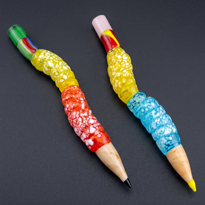 5" Gummy Worm Glass Pencil Dab Tool in Rainbow and Blue/Yellow/Pink