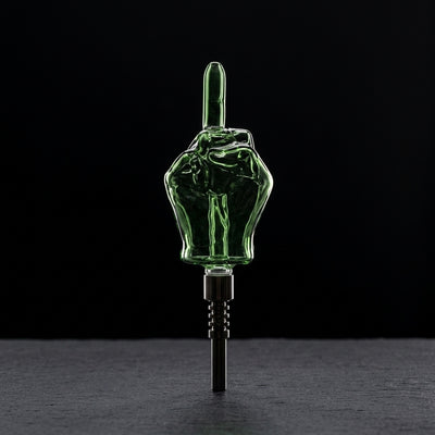 5″ Middle Finger Glass Nectar Straw on dark slate surface - Oil Slick Pad