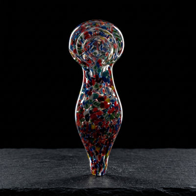 5" Rainbow Confetti Cone Frit Hand Pipe on dark slate surface - Oil Slick Pad
