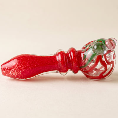 5" Squiggle Head Frit Body Hand Pipe, light background