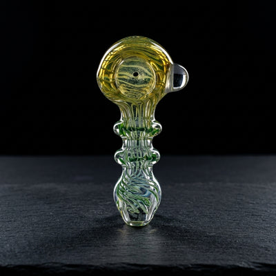 5" Thick Clear Fume w/ Multi Color Line Maria Body Hand Pipe on dark slate surface - Oil Slick Pad