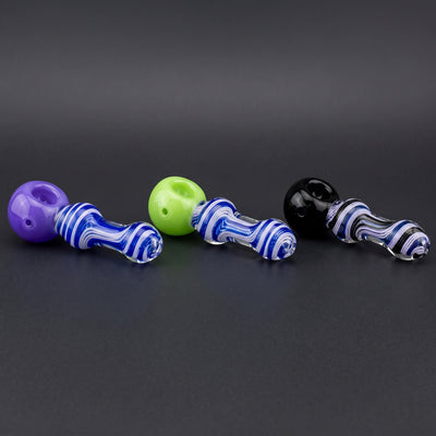 5" Thick Full Color Head Two-Tone Twisted Cane Body Hand Pipe in Purple, Green and Black