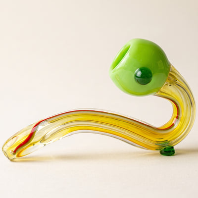 5" Thick Fume & Line Swirl Color Bowl Sherlock Hand Pipe, light background