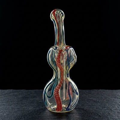 5" Twisted & Color Cane Fume Bubbler on dark slate surface - Oil Slick Pad