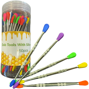 50 PACK OF 4.5″ METAL DAB TOOLS W/ SILICONE TIPS