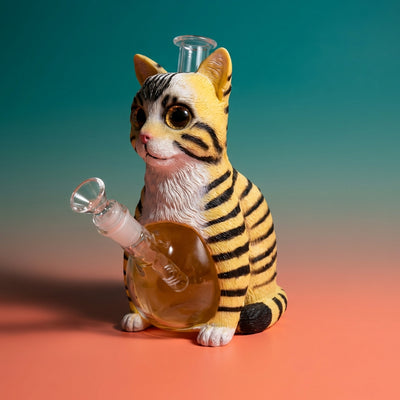 8.8" Tabby Cat Water Pipe | Glass + PVC