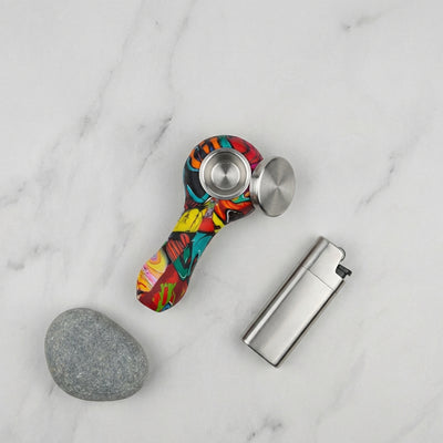 3.5″ Silicone Decal Hand Pipe w/ Metal Bowl & Lid – 40ct Jar