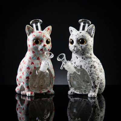 8.8" Cat Water Pipe with Printing | Glass + PVC