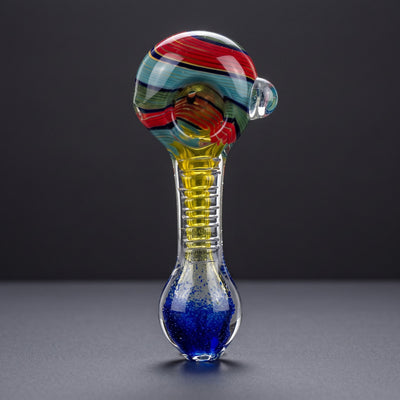 5" Color Swirl & Carved Body Hand Pipe in Cobalt