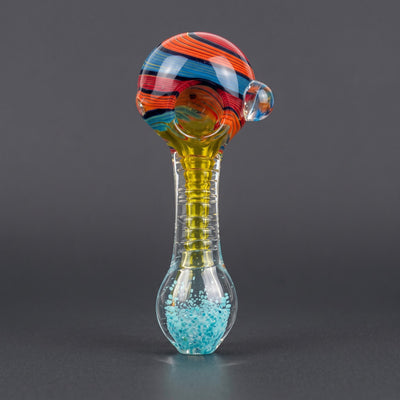 5" Color Swirl & Carved Body Hand Pipe in Light Blue