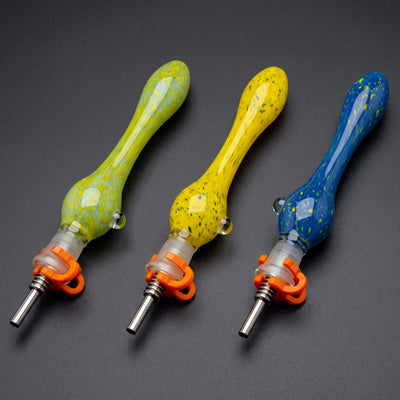 6.5" Frit Nectar Straw in Green/Yellow, Yellow and Blue