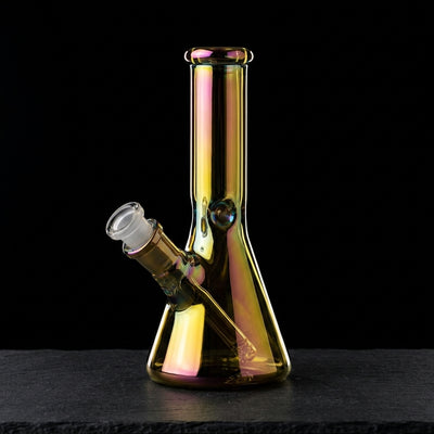 6.5" Iridescent Beaker on dark slate surface - Oil Slick Pad