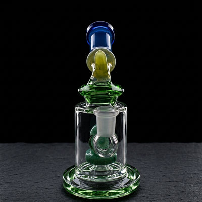 6.5" Multi Color Horn Neck Showerhead Rig on dark slate surface - Oil Slick Pad