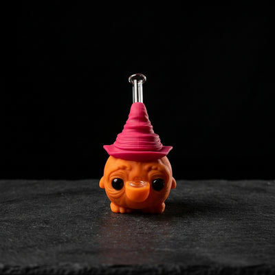 6.6'' Silicone pumpkin wizard hat water pipe on dark slate surface - Oil Slick Pad