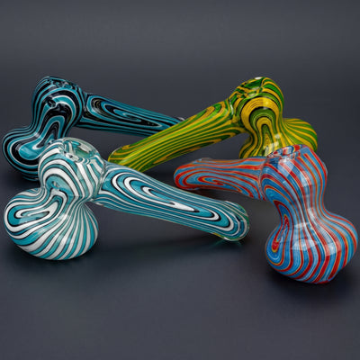 6" Full Color Line Swirl Flat Mouth Hammer Bubbler