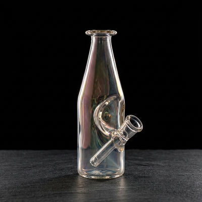 6" Iridescent Sake Bottle Rig on dark slate surface - Oil Slick Pad