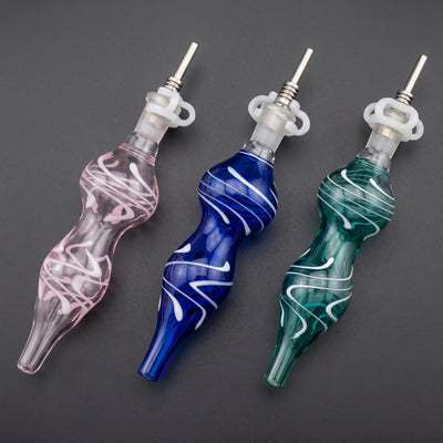 6" White Swirl Nectar Straw in Pink, Blue and Green