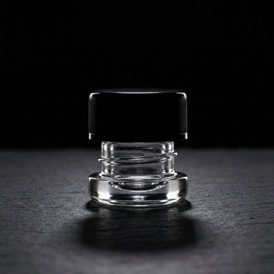5ml Glass Jar- Heavy Bottom Child Resistant Jar with Black Lids - close-up view