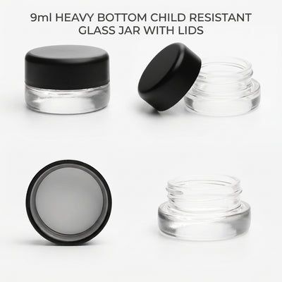 9ml Heavy Bottom Child Resistant Glass Jar with Lids - close-up view