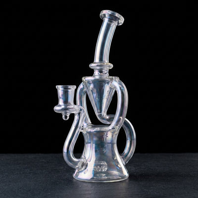 7.5″ Iridescent Double Uptake Recycler on dark slate surface - Oil Slick Pad