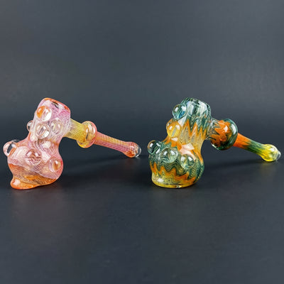 7.5" Oregon Made Glass Hammer Bubbler - Made in USA in Pink/Orange and Green/Orange/Yellow