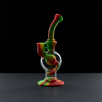7.5" Silicone w/ Glass Globe Rig (one off) on dark slate surface - Oil Slick Pad