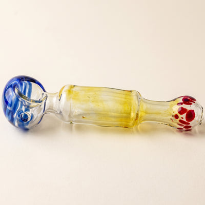 7" Color Dot Mouth w/ Spiral Line Head Fume Hand Pipe, light background