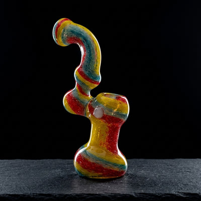7″ Color Frit Spiral Chunky Bubbler on dark slate surface - Oil Slick Pad