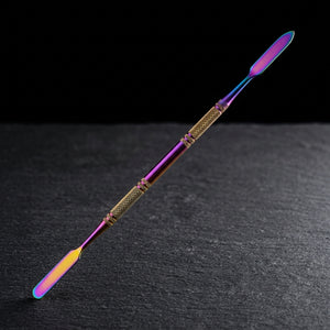 7″ Iridescent Stainless Steel DAB Tool on dark slate surface - Oil Slick Pad