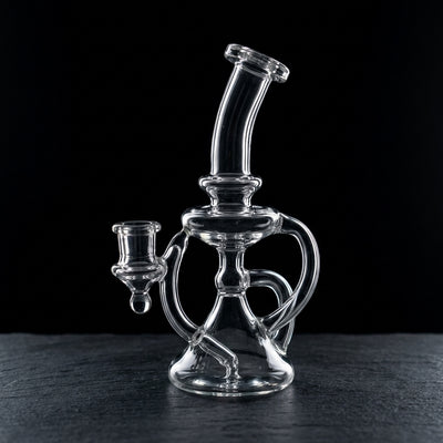 7" Monark Clear Single Uptake Recycler on dark slate surface - Oil Slick Pad