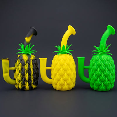 7″ Silicone Pineapple Rig in Black/Yellow, Yellow and Green