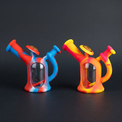 7″ Silicone Window Bottle w/ Cat Eye Rig in Red/Blue and Orange/Yellow