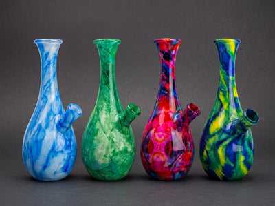 7" Watercolor Style Glass Vase Bong in Blue, Green, Multicolor and Yellow/Green/Blue