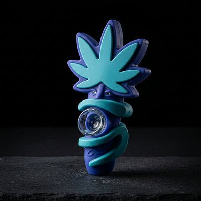 710 leaf hand pipe on dark slate surface - Oil Slick Pad