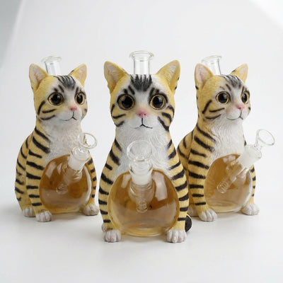 8.8" Tabby Cat Water Pipe | Glass + PVC