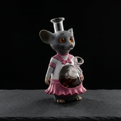 8.2" Pink Dress Mouse Water Pipe on dark slate surface - Oil Slick Pad