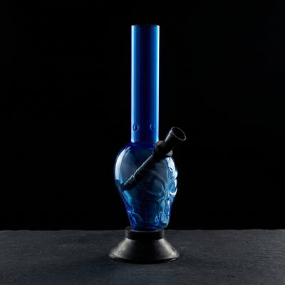 8.5" Alien Acrylic Bong w/ Metal Bowl & Carb on dark slate surface - Oil Slick Pad