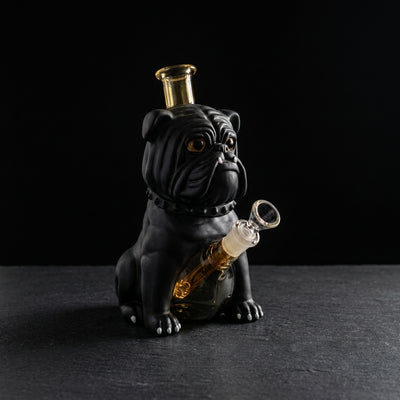 8.6'' Black Bulldog water pipe on dark slate surface - Oil Slick Pad